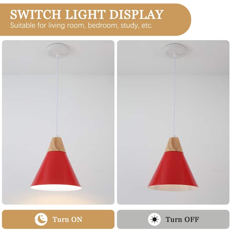 Farmhouse Pendant Light Fixture with Wood and Metal for Kitchen, Hallway,Living Room