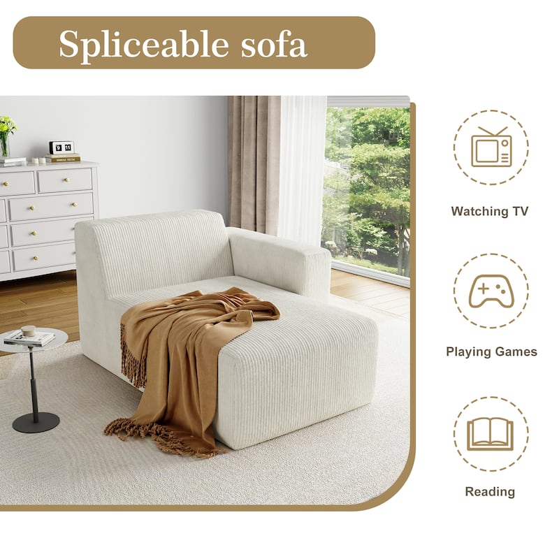 UIXE Upholstered Corduroy Chaise Lounges For Interior - 56.9" W x 31.8 H" 35.3 D"