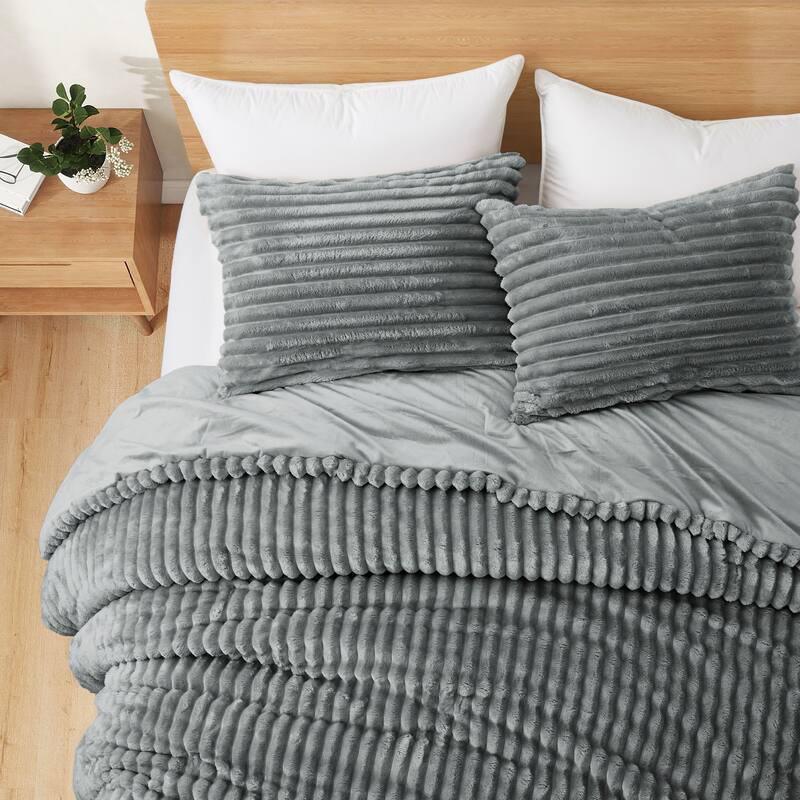 Flannel Fleece Plush Fuzzy Comforter Set Fluffy Winter Bedding Set with 2 Pillowcases