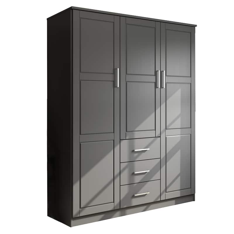 Palace Imports 100% Solid Wood Cosmo 3-Door Wardrobe Armoire with Solid Wood or Mirrored Doors