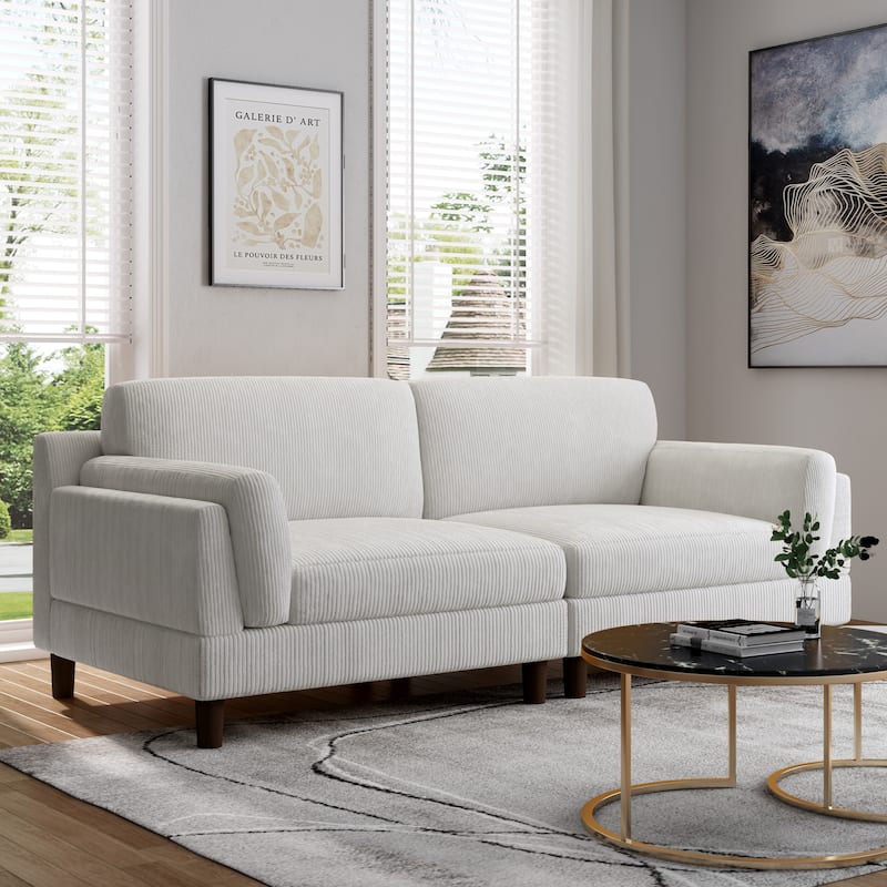 90" Corduroy Sectional Sofa Lounge Sleeper Sofa - Beige Set