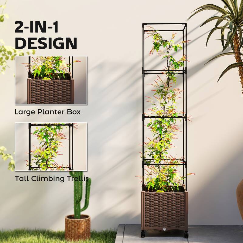 Outsunny Raised Garden Bed with Plastic Greenhouse Cover and Bed Liner, Outdoor Elevated Wood Planter Box