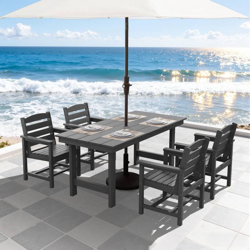 5-Piece HDPE Outdoor Dining Table Sets with Umbrella Hole - 1-Table 4-Chairs