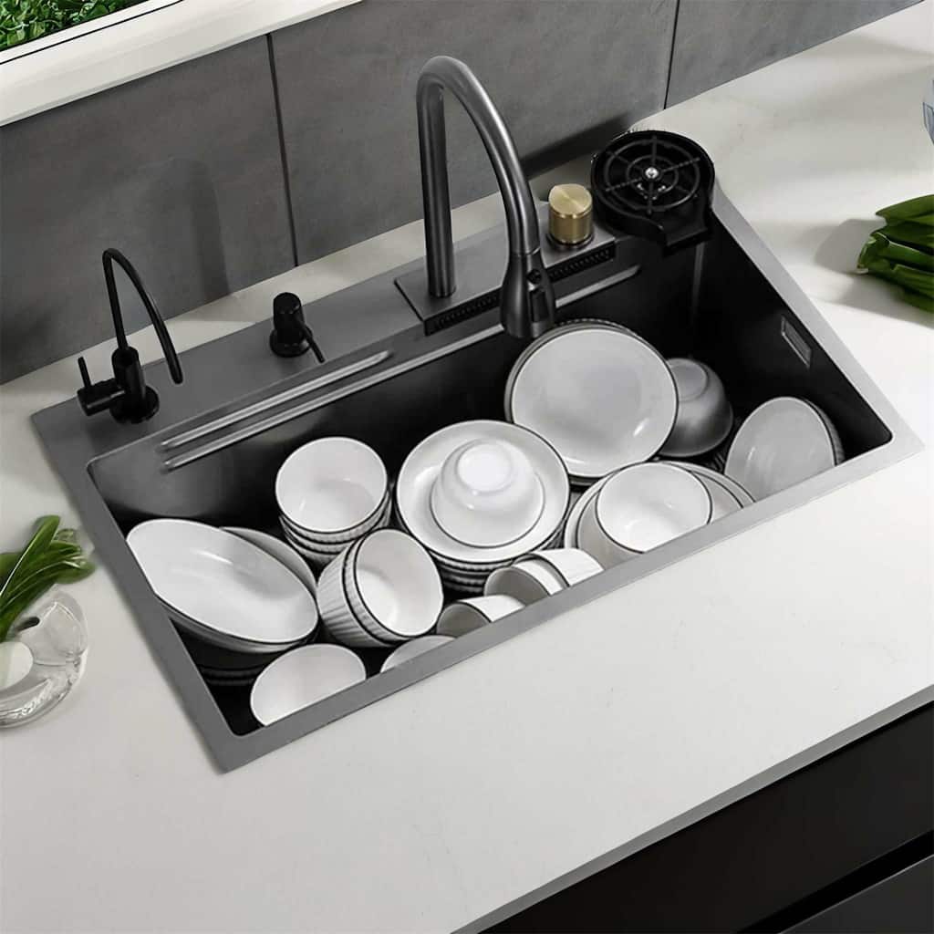 Black Stainless Steel Rectangular Drop-in Kitchen Sink