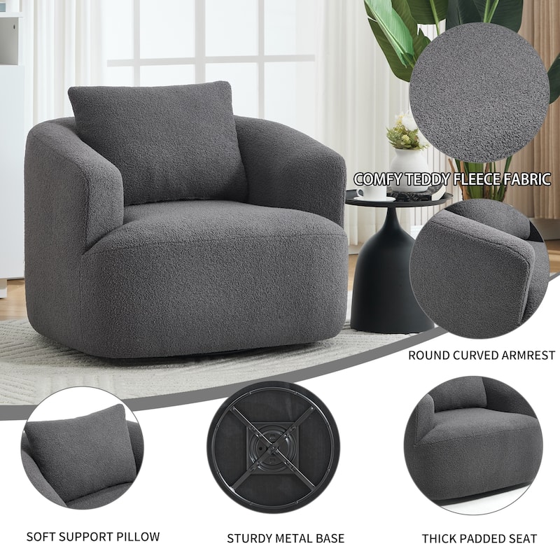 Roomfitters 360° Swivel Teddy Fleece Cuddle Chair, High-Resilience Round Accent Sofa with Soft Pillow