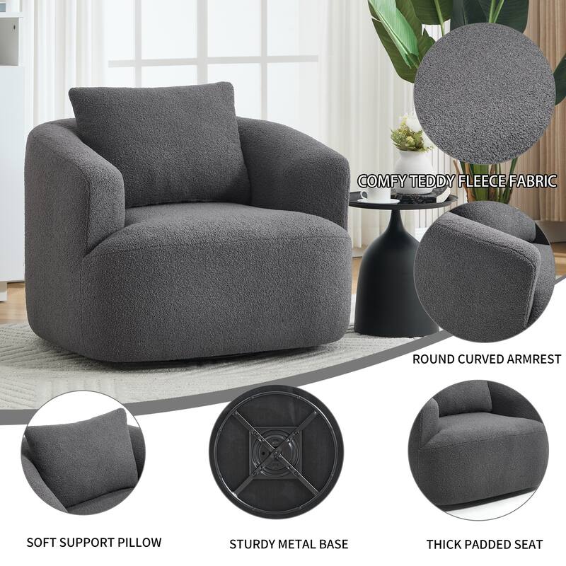 Swivel Round Sofa Chaise, Upholstered Sofa Chair with One Soft Pillow, Single Sofa with Adjustable Pillow