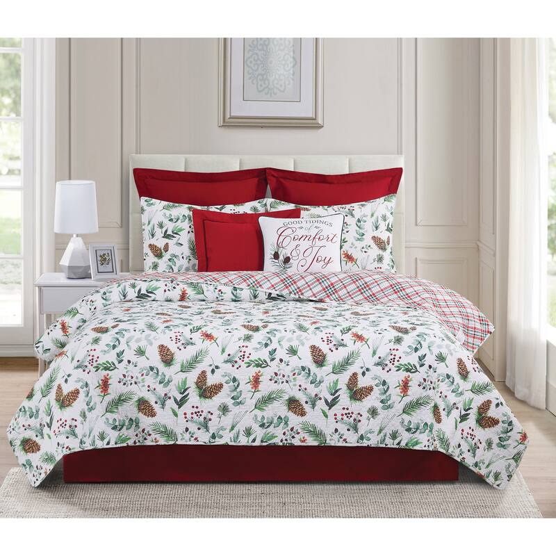 Jovie Pinecone Cotton Quilt Set - Reversible and Machine Washable