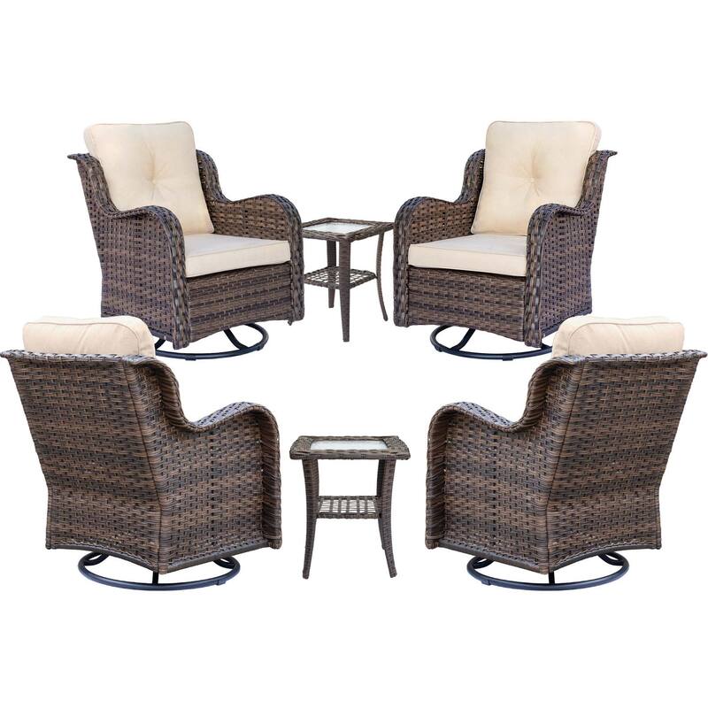 High Back Wicker Patio Furniture Outdoor Swivel Chair Set with Cushion