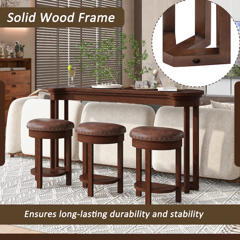 Rossetta 4-Piece Multifunctional Design Bar Table Set with 3 Padded Stools