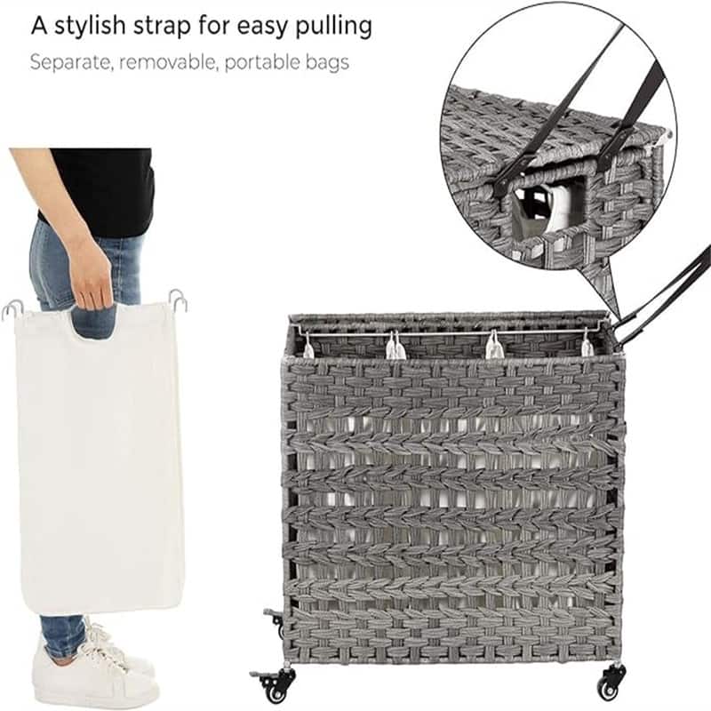 140L Synthetic Rattan Laundry Hamper with Wheels - 26"L x 13.8"W x 23.8"H