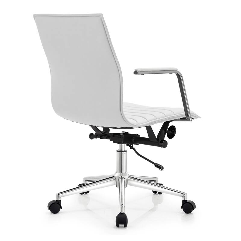 Set of 2 Modern Office Chairs | Upholstered PU Leather Ribbed Mid Back with Metal Frame | Adjustable Height, Tilt Lock