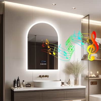 Smart Arched LED Bathroom Mirror Illuminated Anti-Fog with Bluetooth - 24" Wx36" H