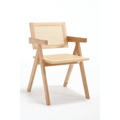 Hand Made Cane Armchair, Wood Dining Chair Wingback Chairs Set of 2
