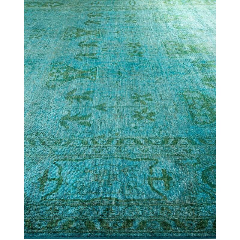Overton Hand Knotted Wool Vintage Inspired Modern Contemporary Overdyed Blue Area Rug - 12' 4" x 17' 9"