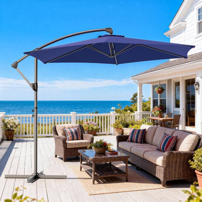 Outdoor 10FT Patio Offset umbrella for Garden - Navy Blue