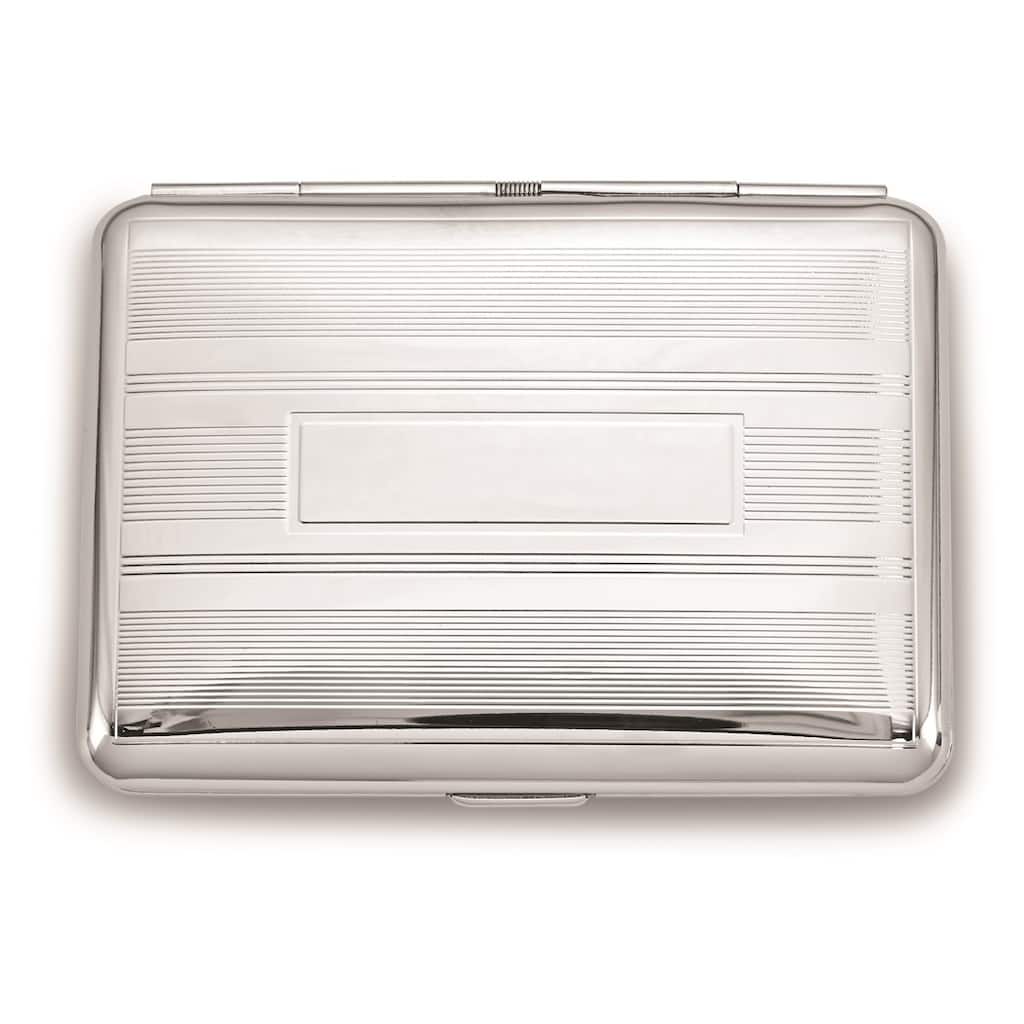 Curata Silver-Plated Striped Design Elastic Holder (Holds 14 King) Cigarette/Card Case Rectangular Engraving Area