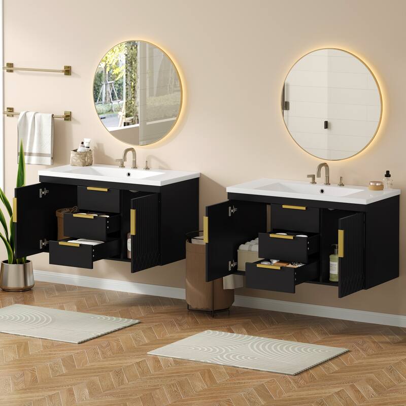 72"Wall Mounted Bathroom Vanity, Floating Bathroom Storage Cabinet with 2 Drawers, Solid Wood Bathroom Cabinet