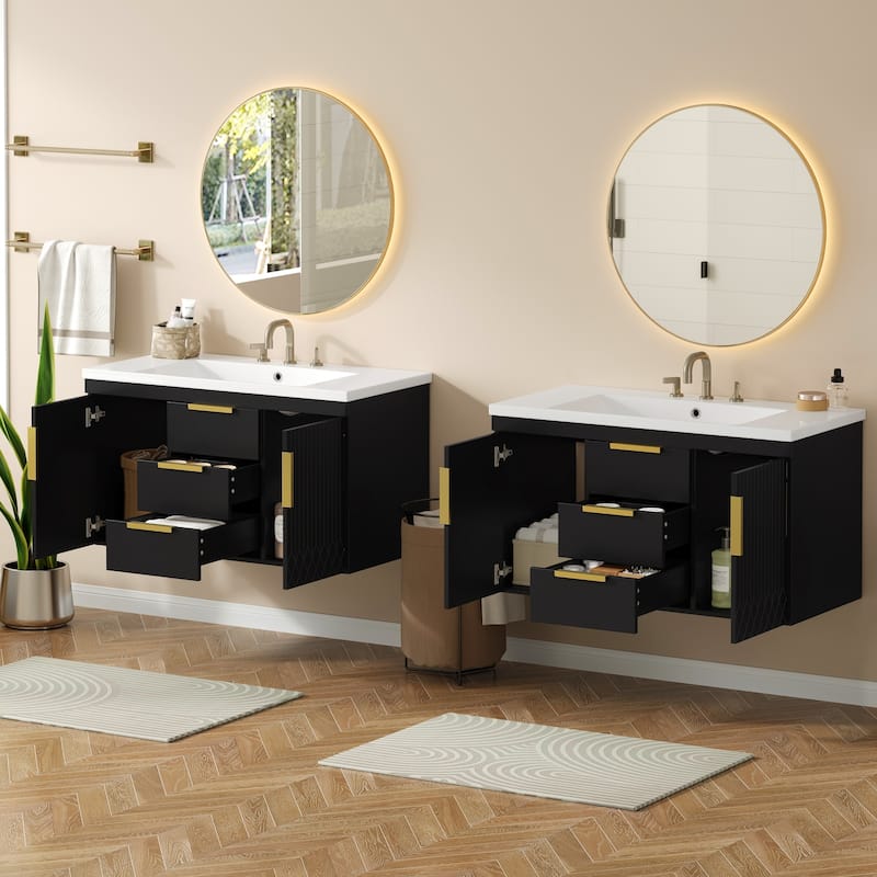 GDFStudio - Danford Modern Floating Double Bathroom Vanity Set with Resin Sink & Soft-Closing Doors - 72'W