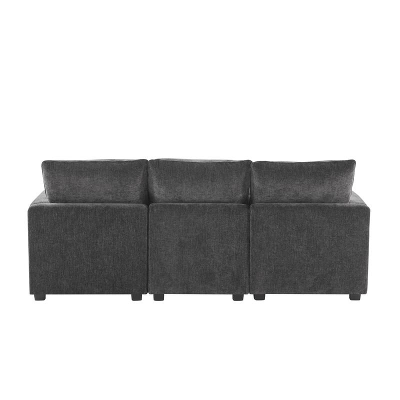 84" Modular Sofa Set with Ottoman & 2 Pillows, Free Combination 4 Seats L-Shape Chenille Sectional Sofa for Livingroom Apartment