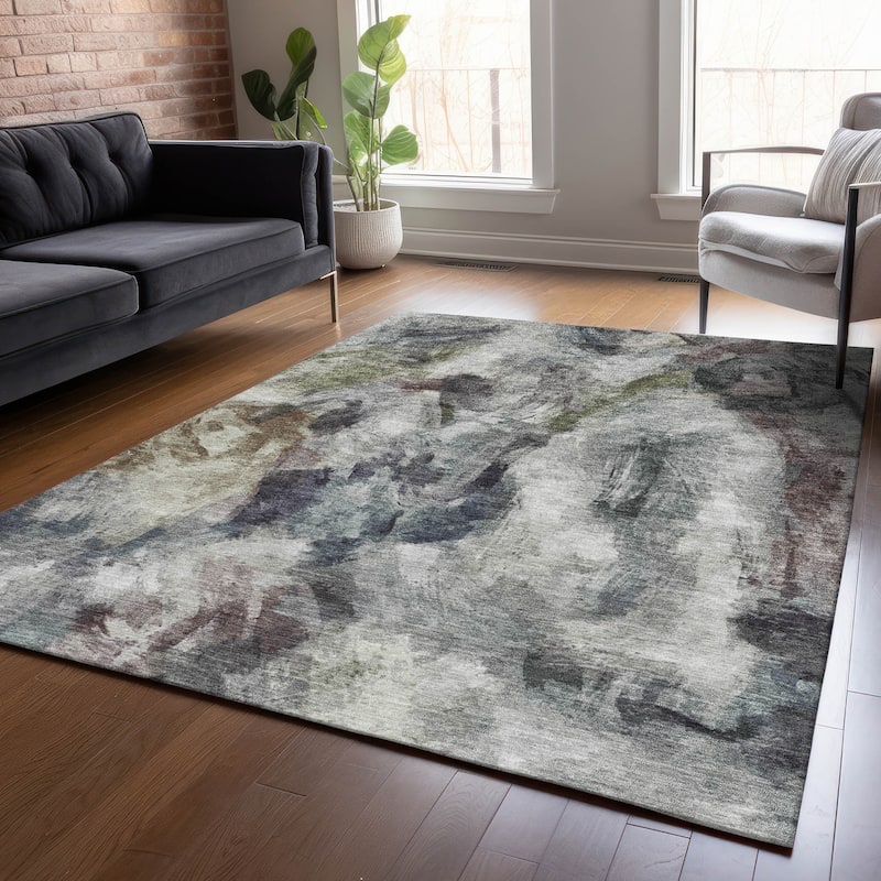 Machine Washable Indoor/Outdoor Modern Brushstrokes Chantille Rug