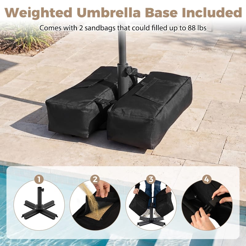 Gymax 10 FT Outdoor Umbrella w/ Weighted Base Sandbags Push Button