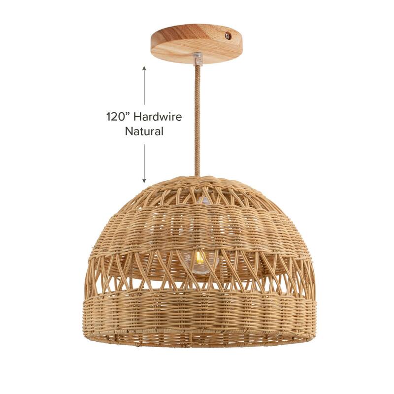 Radiant Rattan Pendant Light - Natural Dome 1-Light Handwoven Light Fixture For Modern, Transitional, Farmhouse Room Decor - 18'' - 120" Hardwire Natural