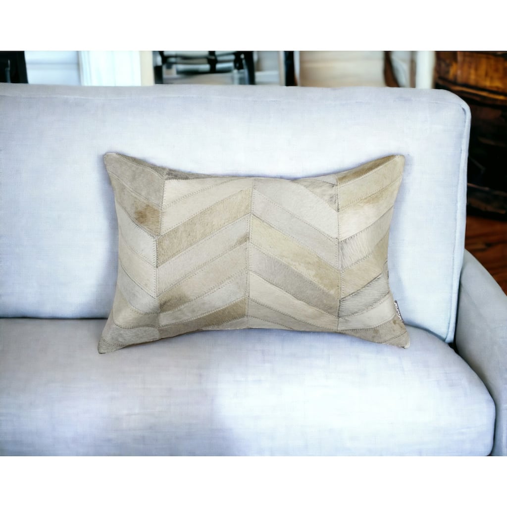 HomeRoots 12" X 20" Natural Chevron Cowhide Throw Pillow