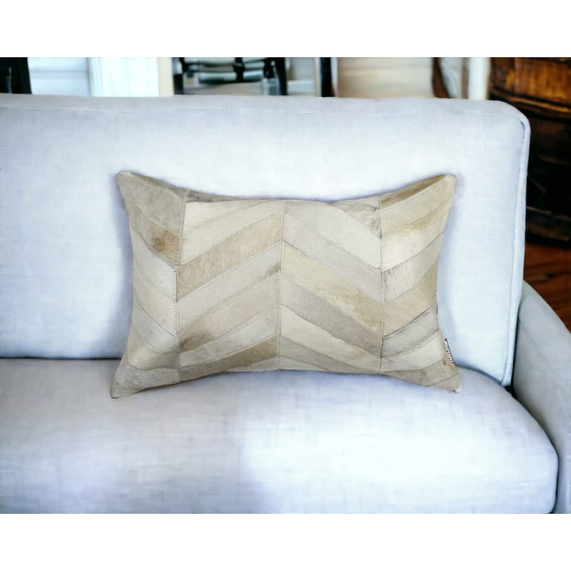 HomeRoots 12" X 20" Natural Chevron Cowhide Throw Pillow
