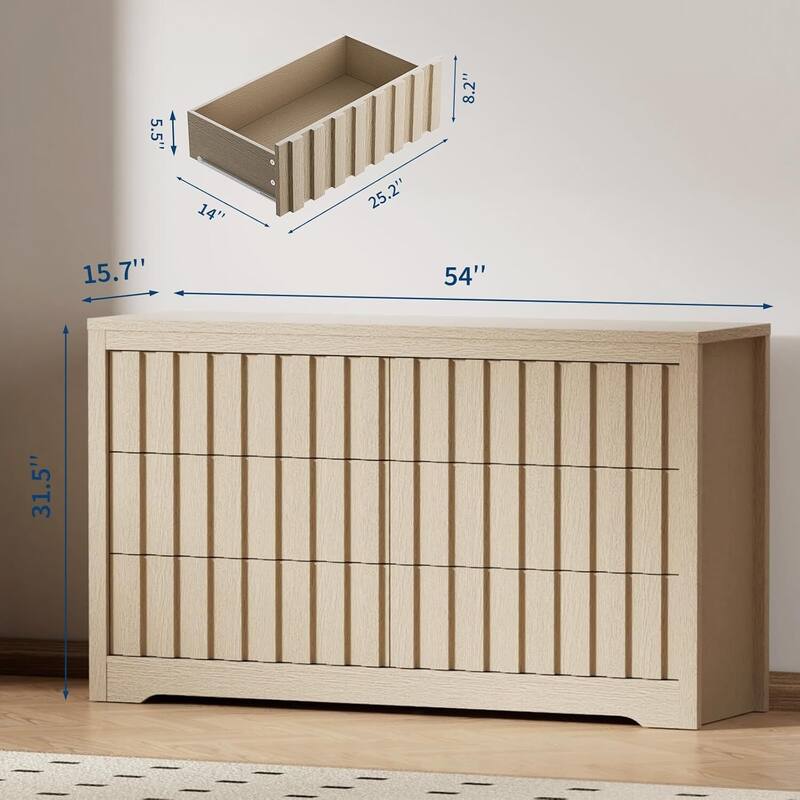 6 Drawers Fluted Modern Dresser, Versatile Chest of Drawers for Bedroom