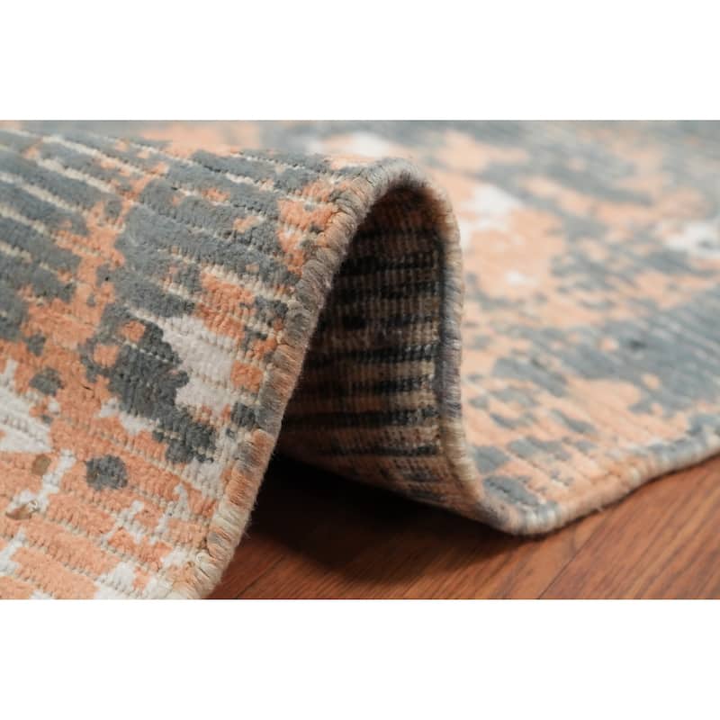 Hand Knotted Oriental Viscose Silk Carpet Modern All-Over Peach Abstract Area Rug - 4' 0'' X 2' 0''