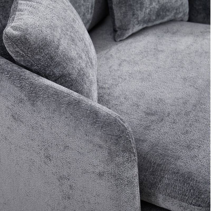46" Chenille Upholstered Oversized Swivel Armchair With Ottoman