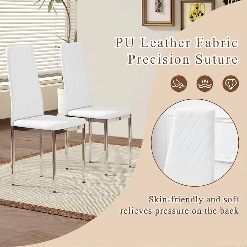 Modern Style Dining Chairs Set of 6, PU Material Seat, Silver Metal Legs