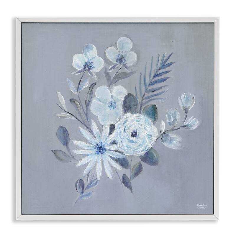 Stupell Blue Toned Floral Bunch Framed Giclee Art Design By Marilyn Dunlap - 17 x 17 - White