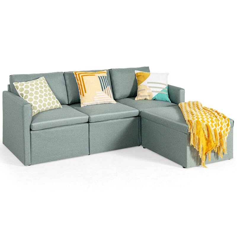 Gymax Convertible L-shaped Sectional Sofa Couch Chaise w/ Ottoman - See Details - Green