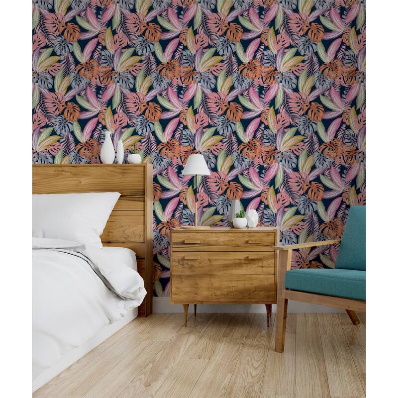 Hot Tropical Leaf Multi Wallpaper - 20.8 in. W x 33ft L - Double Roll