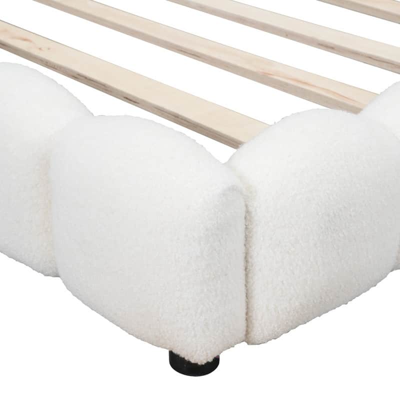 Full Size Teddy Upholstered Platform Bed with USB Ports and LED Belt