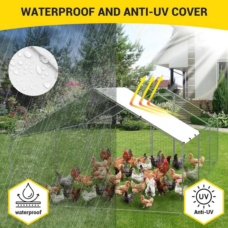 Metal Chicken Coop with Cover Large Walk-in Chicken Runs without ribs