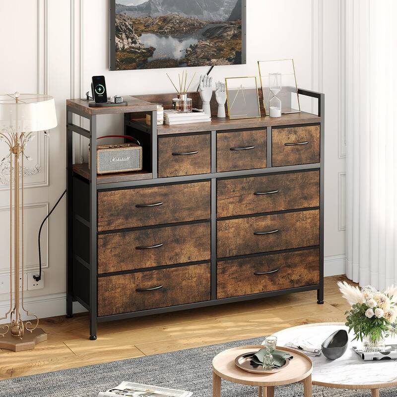 Bedroom Dresser with 9 Drawers - Brown - 9-drawer