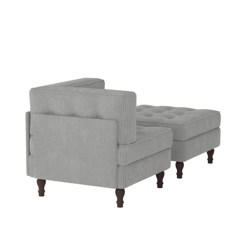 Corduroy Tufted Accent Chair Armchair and Ottoman Set