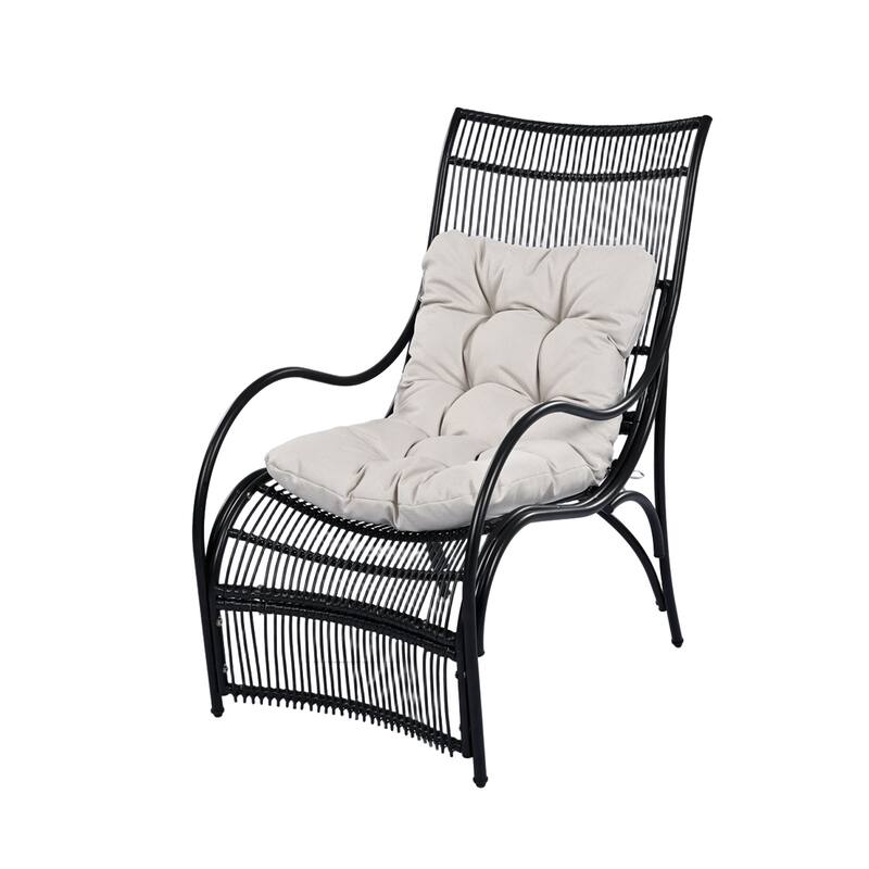 3-Piece Wicker Outdoor Patio Furniture Set with Lounge Chair, Balcony Chairs Table Set with Cushions, Ottoman