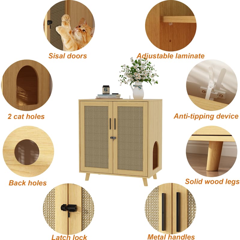 Buffet Cat Litter Box Enclosure Cabinet Hidden Cat Washroom Furniture