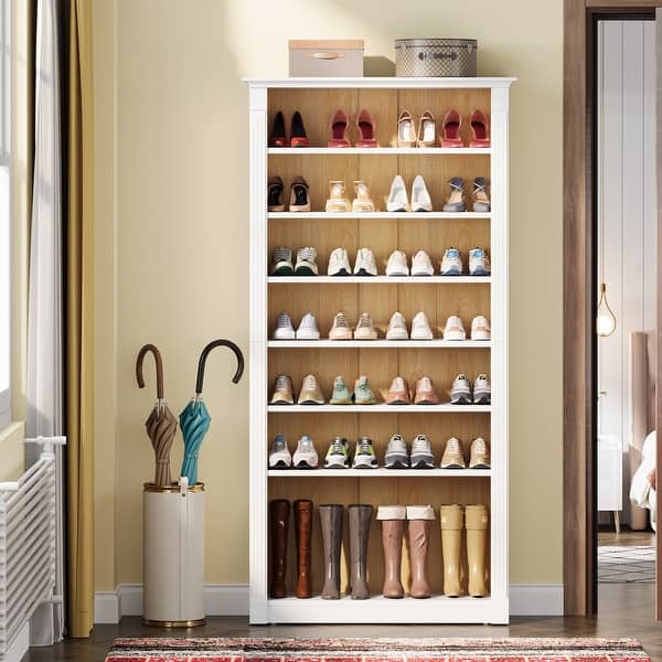 8-Tier Shoe Rack, Wooden Freestanding Shoe Storage Cabinet for 32-40 Pairs, Shoe Organizer Shelf for Entryway, Closet， White
