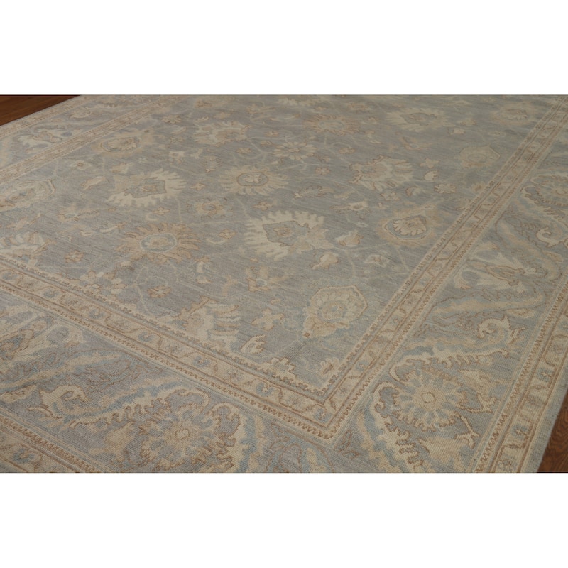 Hand Knotted Oriental 100% Wool Carpet Transitional All-Over Greys & Charcoal Oushak Area Rug - 12' 2'' X 9' 0''