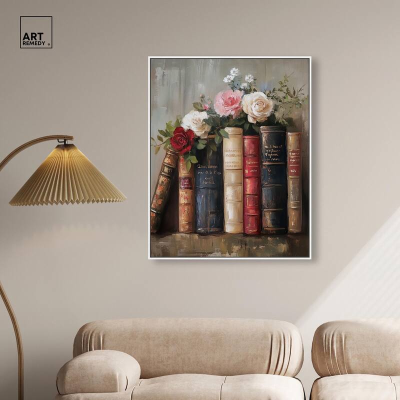 Bookshelf Bouquet I Canvas by Art Remedy