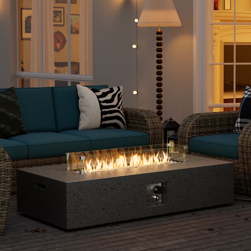 COSIEST Outdoor 56-Inch Rectangular Propane Fire Pit - With Wind Guard&Grey Fire Glass