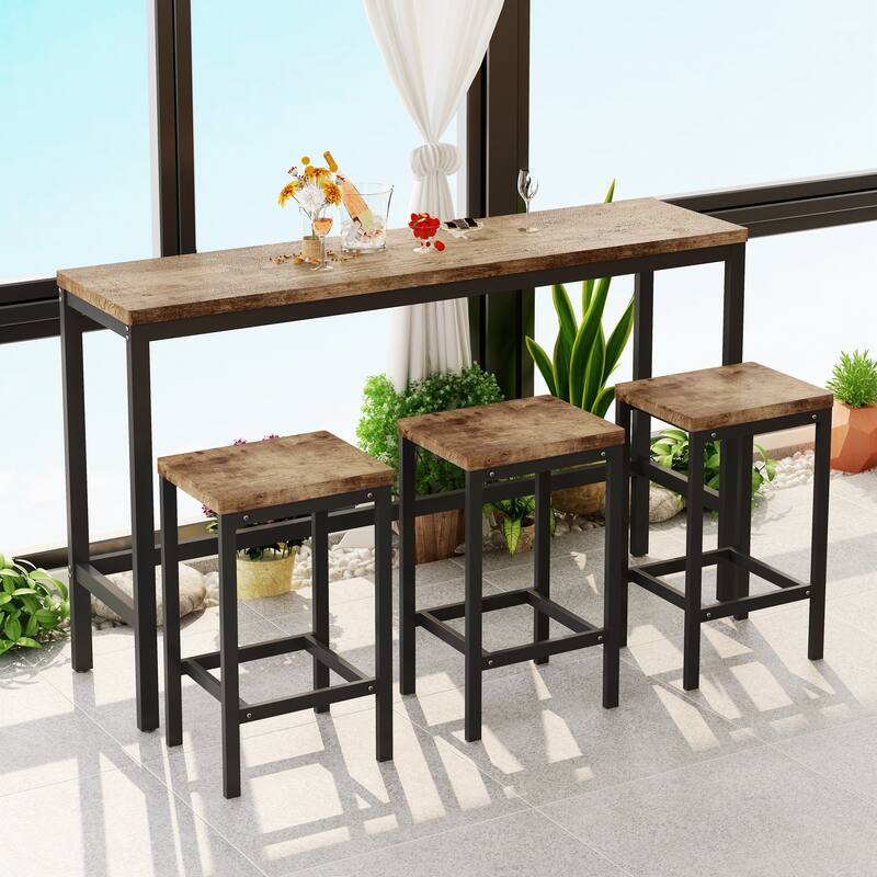Pub Table Set with 3 Stools - Natural