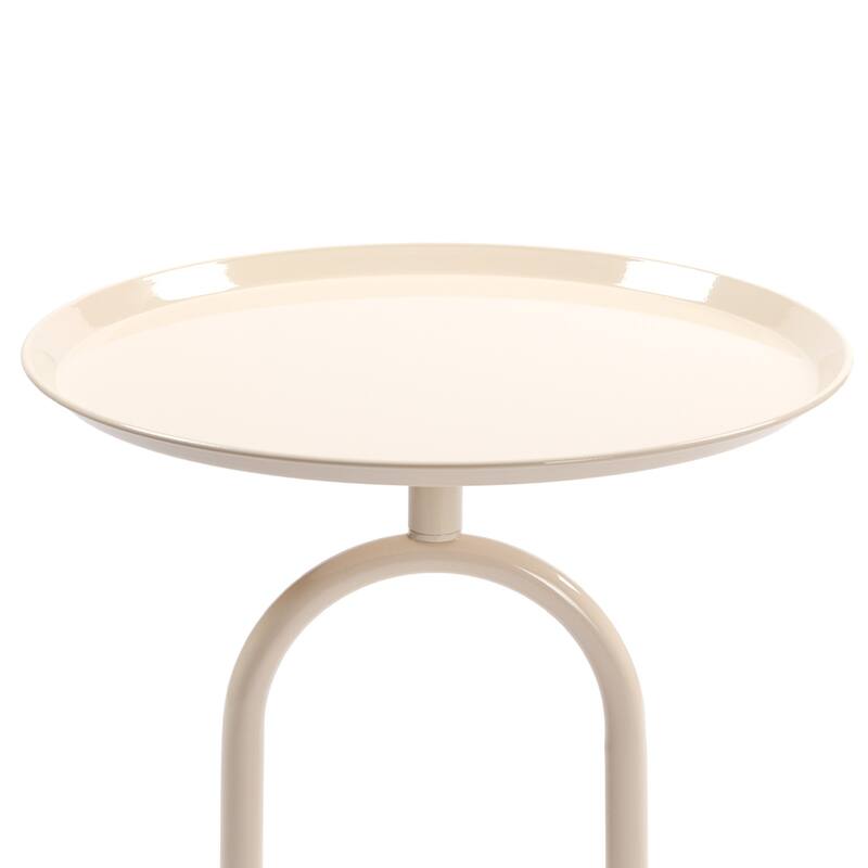 Lantern-shaped Metal End Table, Small Round Side Table, Modern Coffee Drink Cocktail Table - White
