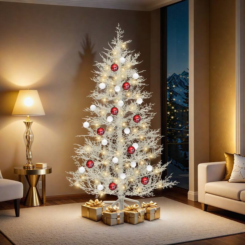 6 /7.5 FT Prelit White Artificial Birch Christmas Tree with Remote - 7.5 Foot