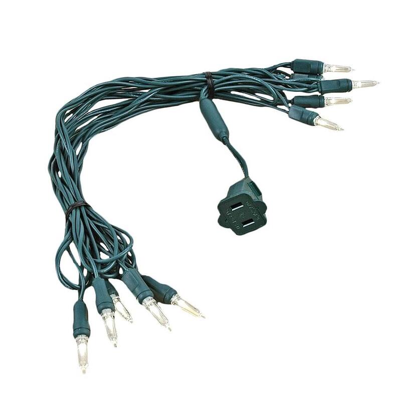 10 Light T5 LED Christmas Mini Light Set, Warm White, White Wire, 11' Long - Green