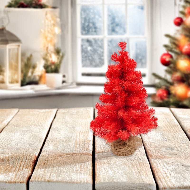 Pine Christmas Tree with Natural Jute Base - 18" - Scarlett Red - 1.5 Foot